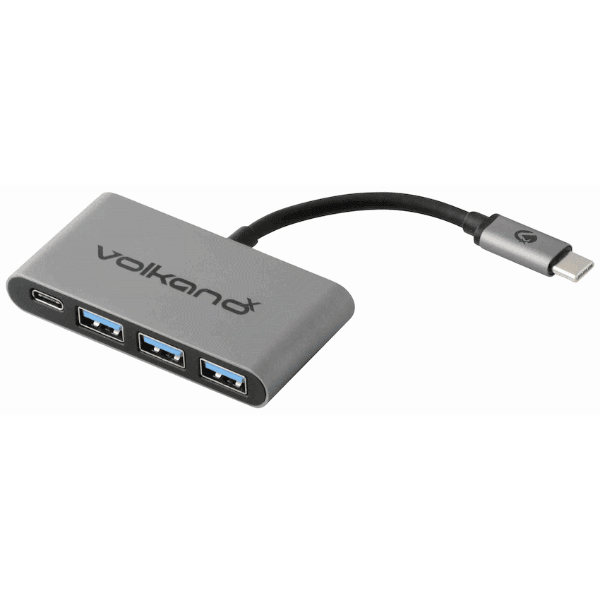 VolkanoX Core Hub series USB Type C to 3x USB 3.0 plus Power – 10cm – Charcoal