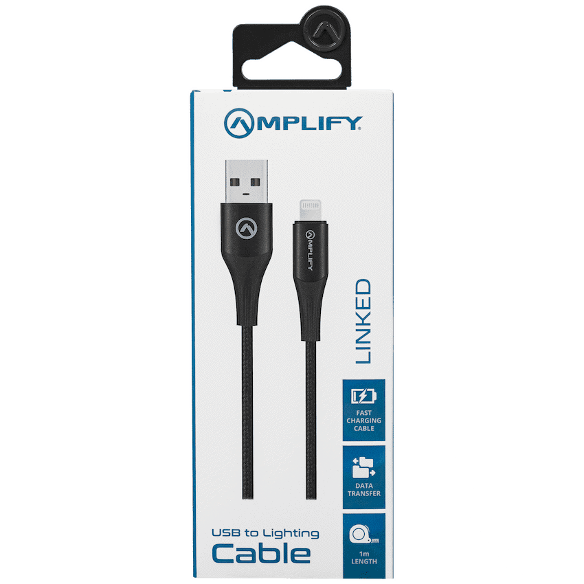 Amplify Linked Series USB to Lightning Braided Cable - Black 1m