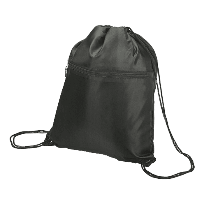 Drawstring Sport Bag with Zip Pocket 210D