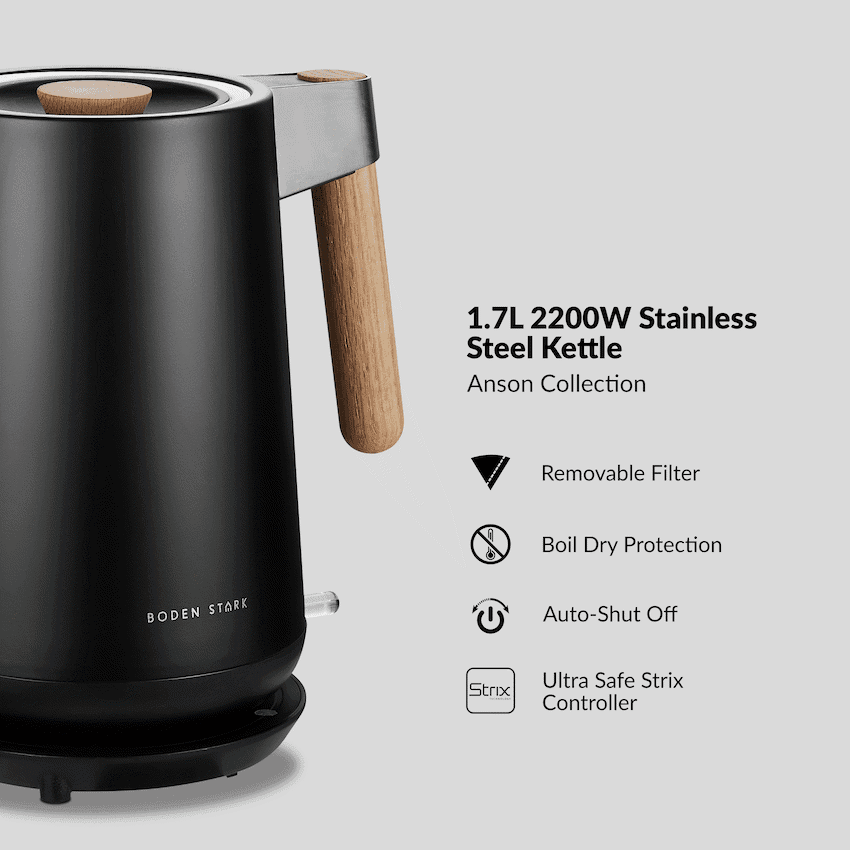 Boden Stark Anson Collection 1.7l 2000w Stainless Steel Kettle - Black