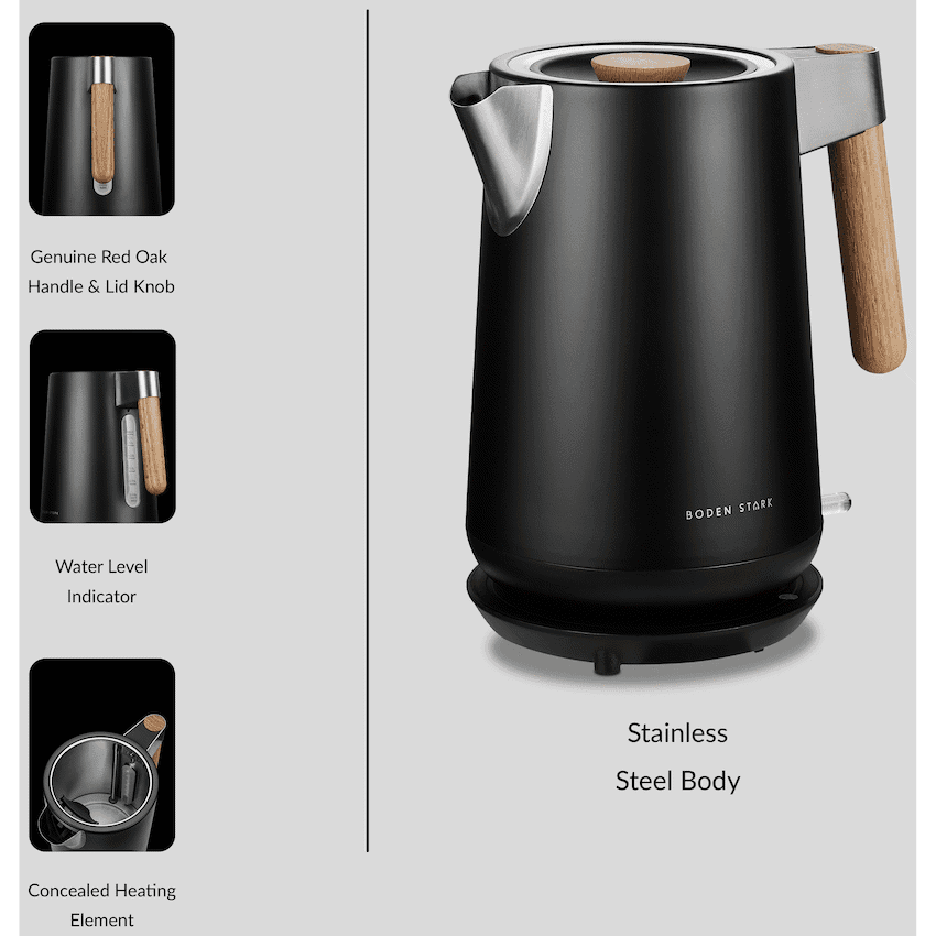 Boden Stark Anson Collection 1.7l 2000w Stainless Steel Kettle - Black