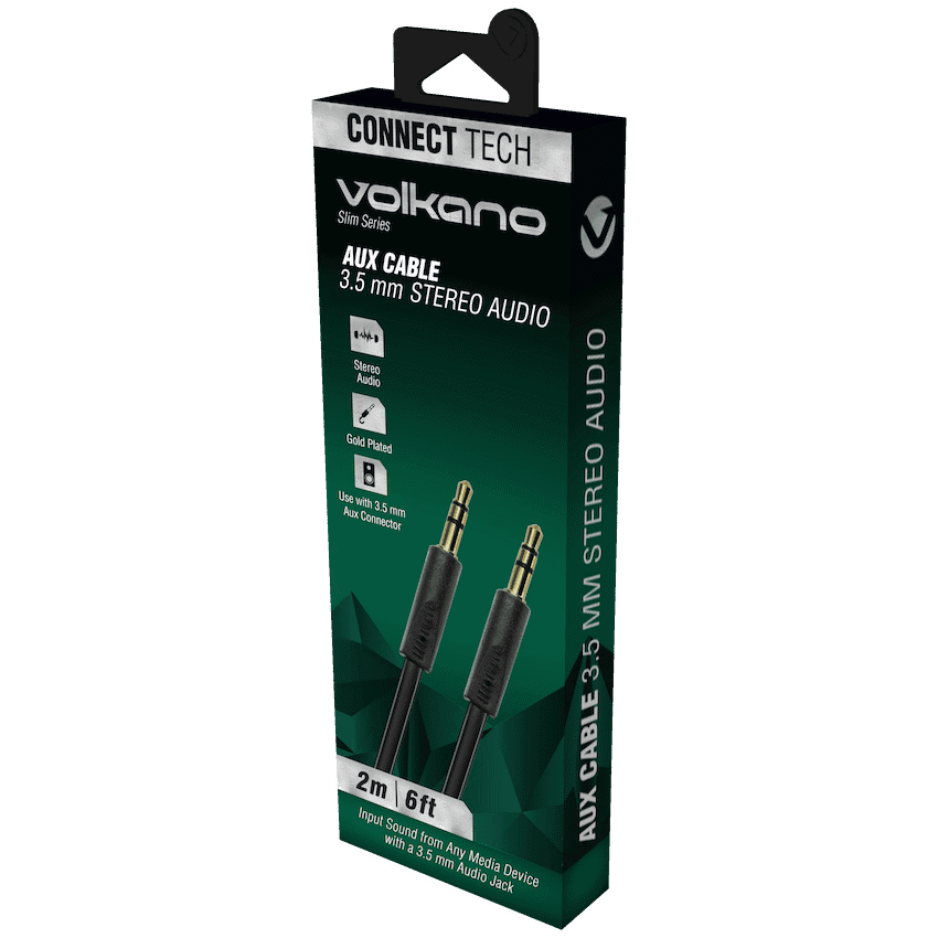 Volkano Slim Series Aux Cable 2m - Black