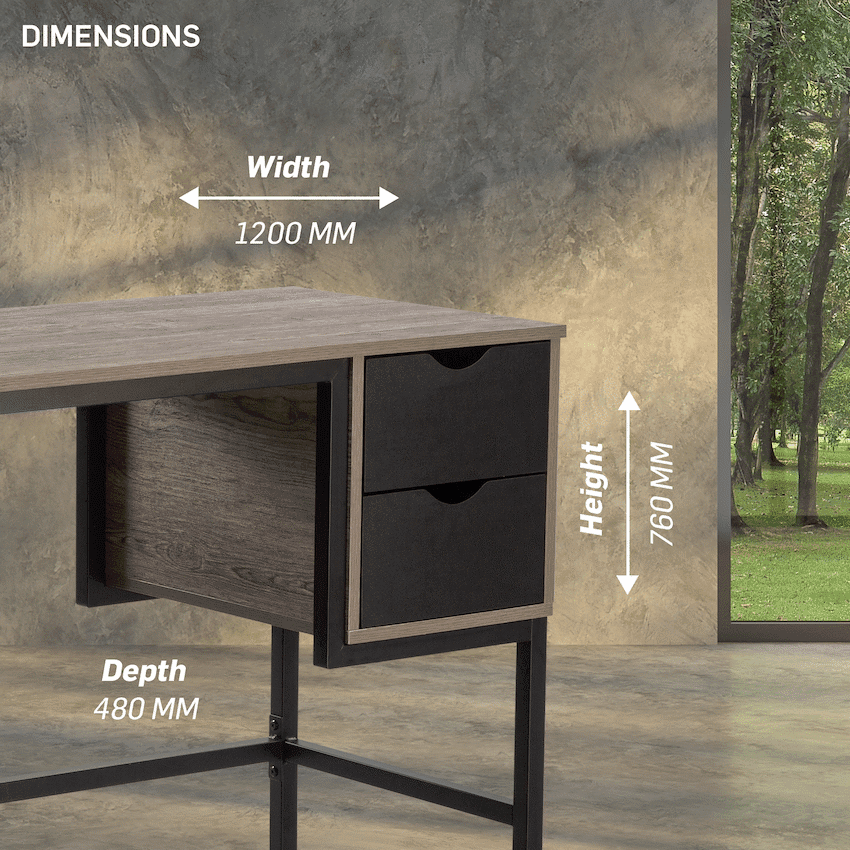 Everfurn Rampart Office Desk with Two Drawers, Powder-Coated Steel, Adjustable Feet