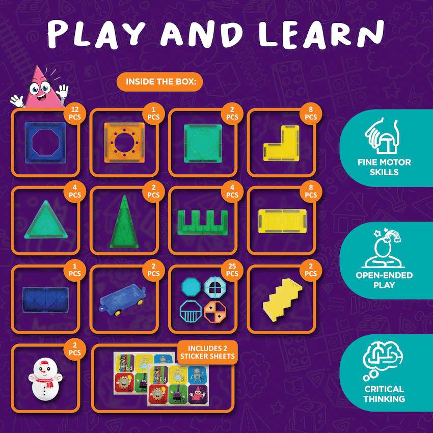 73 Magnetic Tiles, Windows, Stickers and Snowmen
