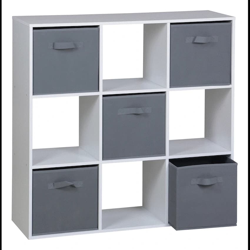 Everfurn Ninefold Bookshelf with 5 Storage Bins