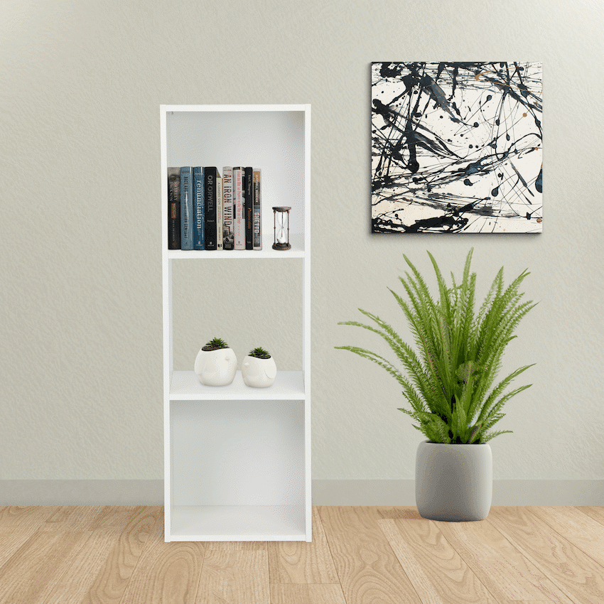 Everfurn Grayscale 3 Tier Bookshelf White, High Pressure Laminate