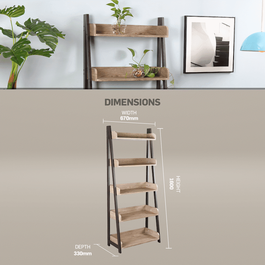 Everfurn Aegla 5-Tier Bookshelf - High Pressure Laminate with Powder-Coated Frame