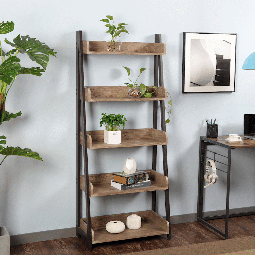 Everfurn Aegla 5-Tier Bookshelf - High Pressure Laminate with Powder-Coated Frame