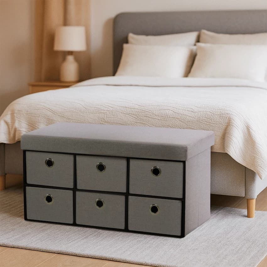Foldable Storage Ottoman with Six Drawers