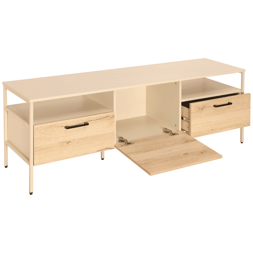 Everfurn Ellen TV Stand - Melamine - Powder-Coated Steel Frame - 2 Drawers - Storage Cabinet
