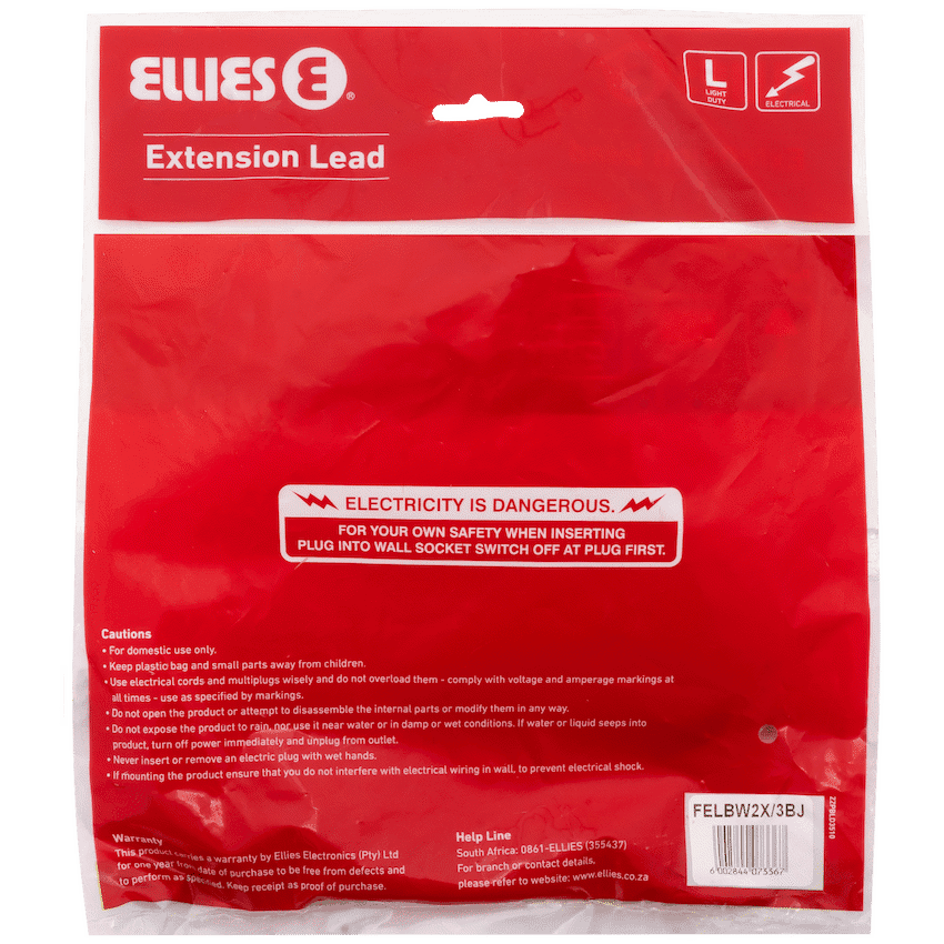 Ellies Back-to-Back Light-Duty Extension Lead - 3m