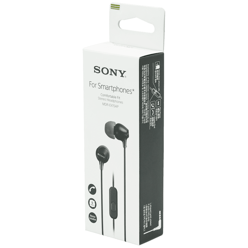 Sony MDR-EX15AP (Black) In-Ear Earphone with Mic for iPhone - Android - BlackBerry