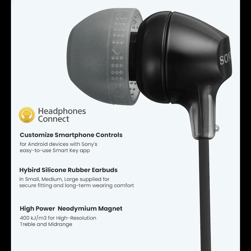 Sony MDR-EX15AP (Black) In-Ear Earphone with Mic for iPhone - Android - BlackBerry
