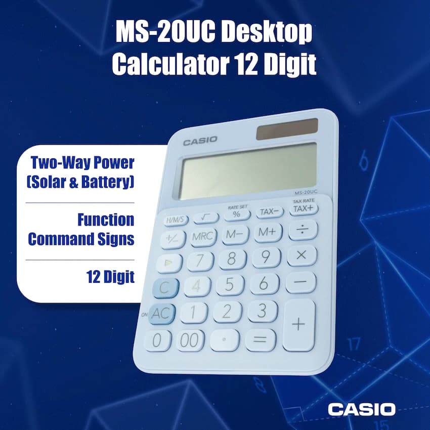 Casio MS-20UC - Desktop Calculator 12-Digit - Light Blue