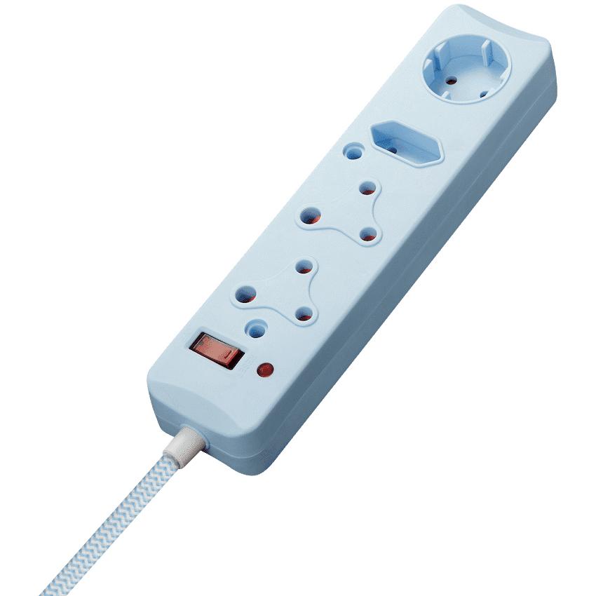 SWITCHED 4 Way Medium Surge Protected Multiplug 0.5M Braided Cord Blue