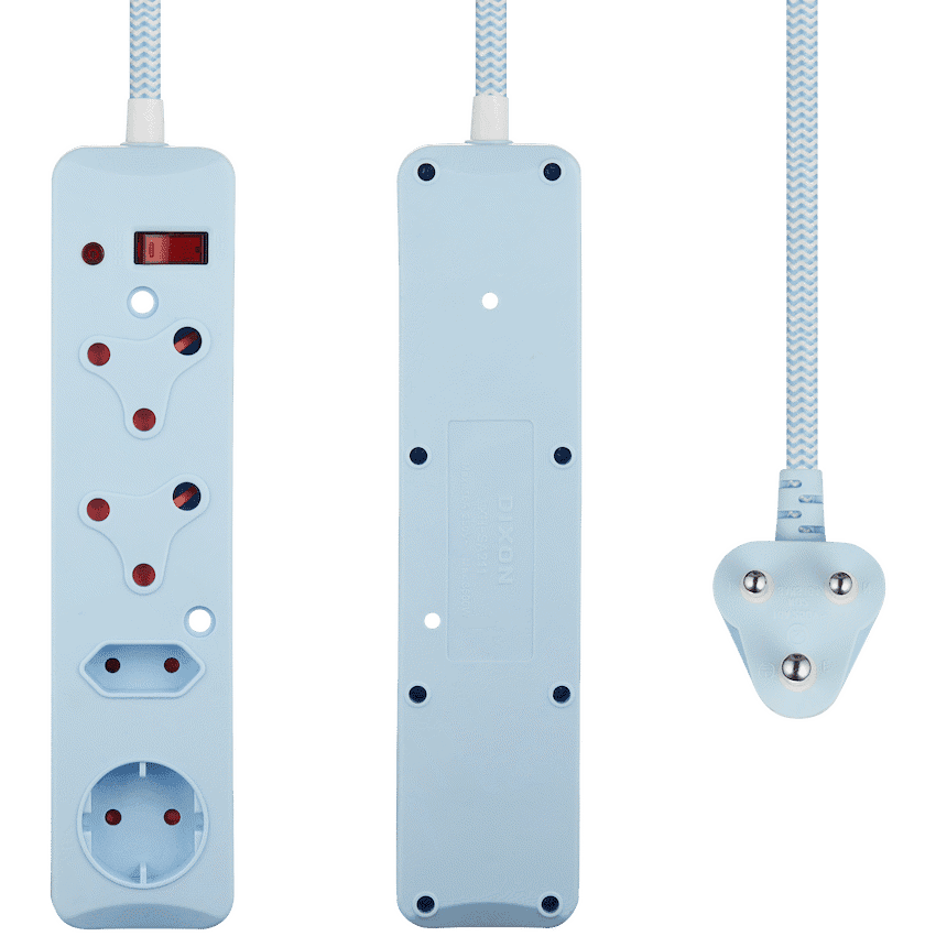 SWITCHED 4 Way Medium Surge Protected Multiplug 0.5M Braided Cord Blue