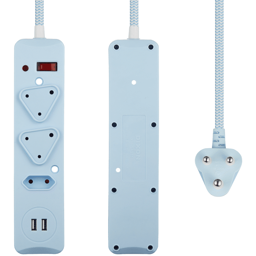 SWITCHED 3 Way Medium Surge Protected Multiplug with Dual 2.4A USB Ports 0.5M Braided Cord