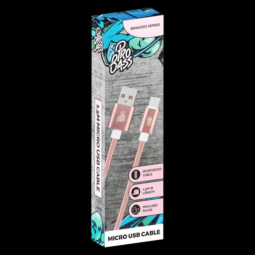 Pro Bass Braided Series Micro USB Cable - Pastel Pink 1.5m