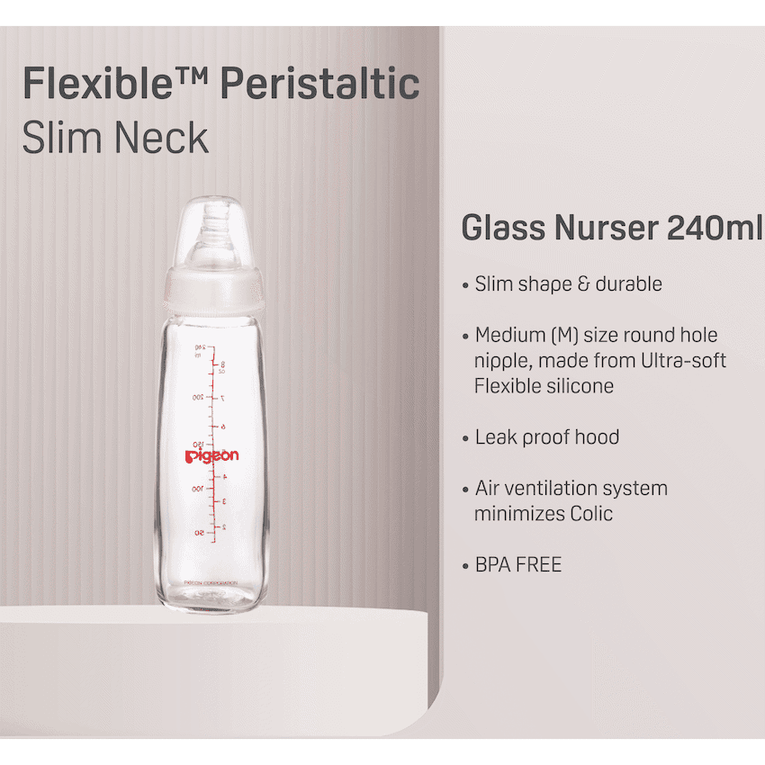 Pigeon Flexible Glass Bottle with Peristaltic Nipple 240ml