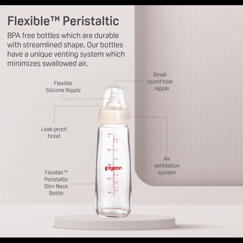 Pigeon Flexible Glass Bottle with Peristaltic Nipple 240ml