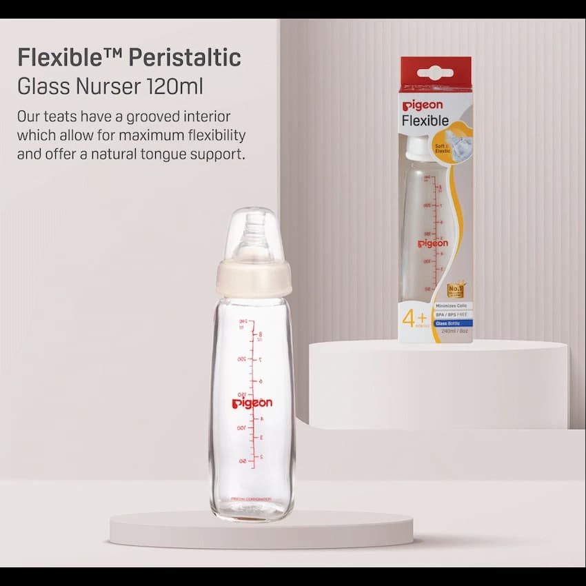 Pigeon Flexible Glass Bottle with Peristaltic Nipple 240ml