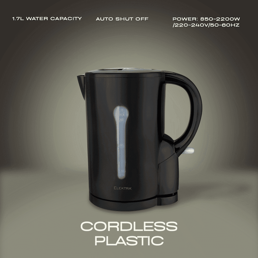 Elektra 1.7l Plastic Cordless Kettle - Black