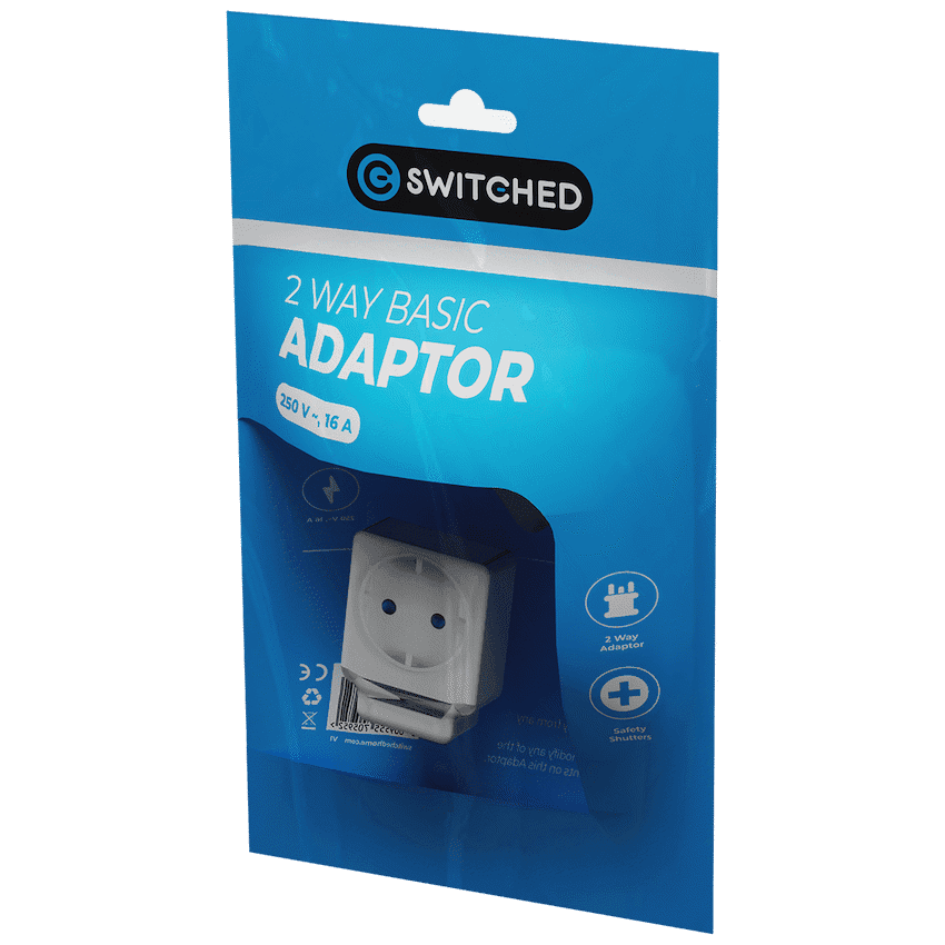 Switched 2-Way Schuko Adaptor - Top and Bottom Loader