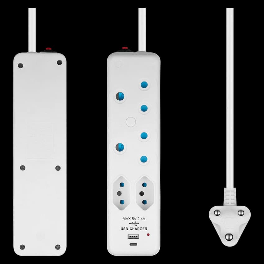 Switched 4-Way Extension Lead with 1x Type-C + 1x USB - 2m