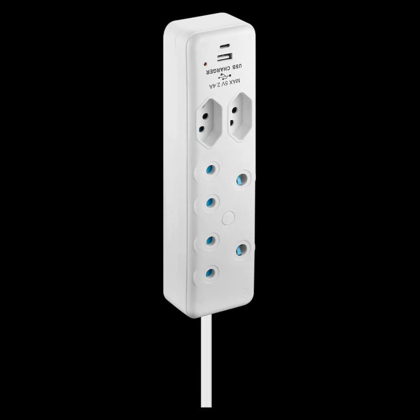Switched 4-Way Extension Lead with 1x Type-C + 1x USB - 2m