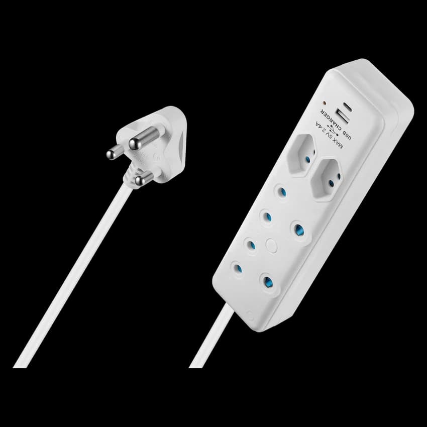 Switched 4-Way Extension Lead with 1x Type-C + 1x USB - 4m