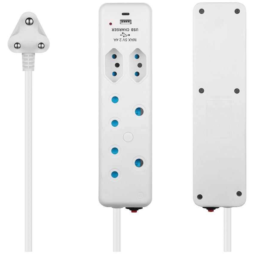 Switched 4-Way Extension Lead with 1x Type-C + 1x USB - 4m
