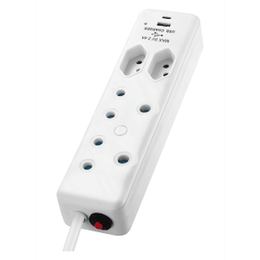 Switched 4-Way Extension Lead with 1x Type-C + 1x USB - 4m
