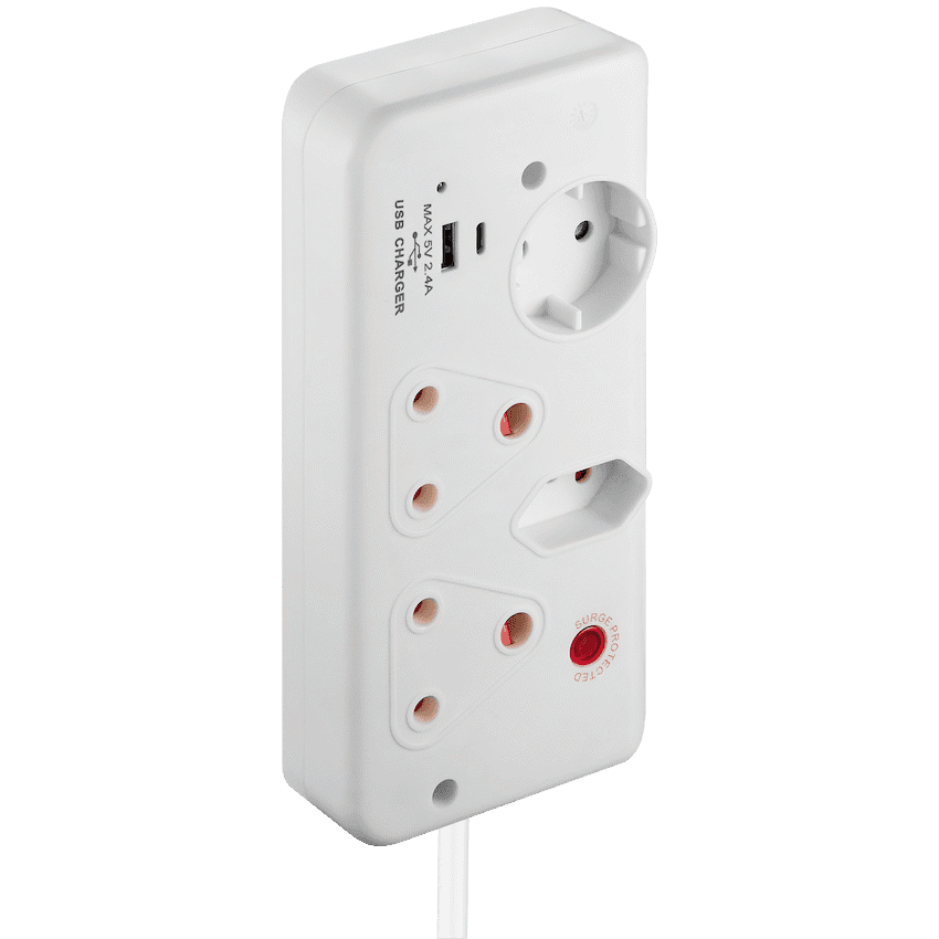 Switched 4-Way with 1x Type-C + 1x USB 2.4a Socket Medium Surge-Protected 0.5m