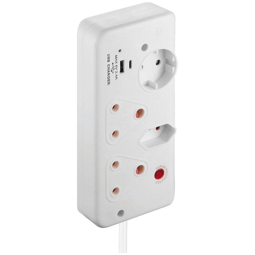 Switched 4-Way with 1x Type-C + 1x USB 2.4a Socket Medium Surge-Protected 0.5m