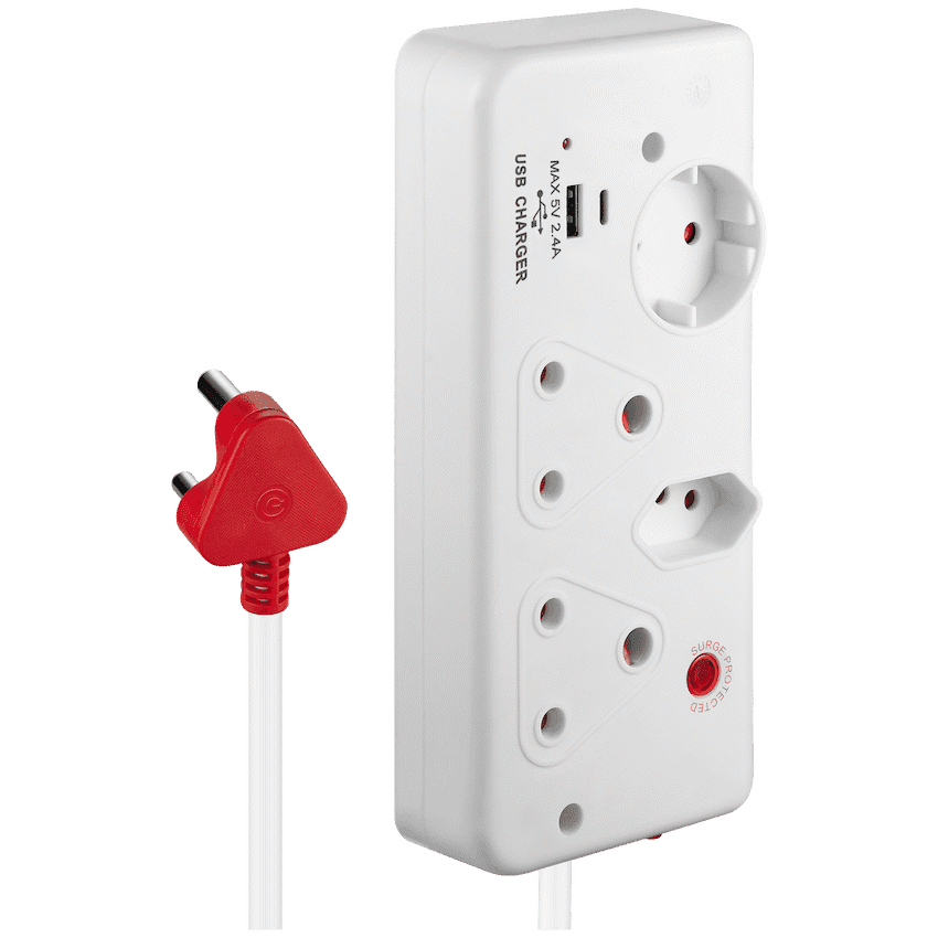 Switched 4-Way with 1x Type-C + 1x USB 2.4a Socket Medium Surge-Protected 0.5m