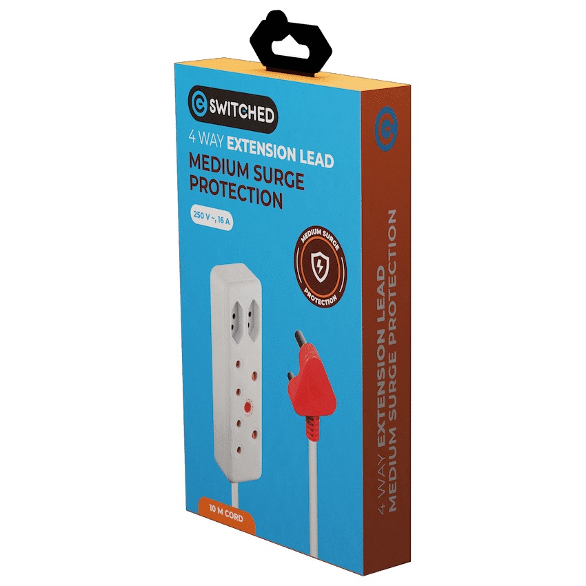 Switched 4-Way Medium Surge Extension Lead 10m