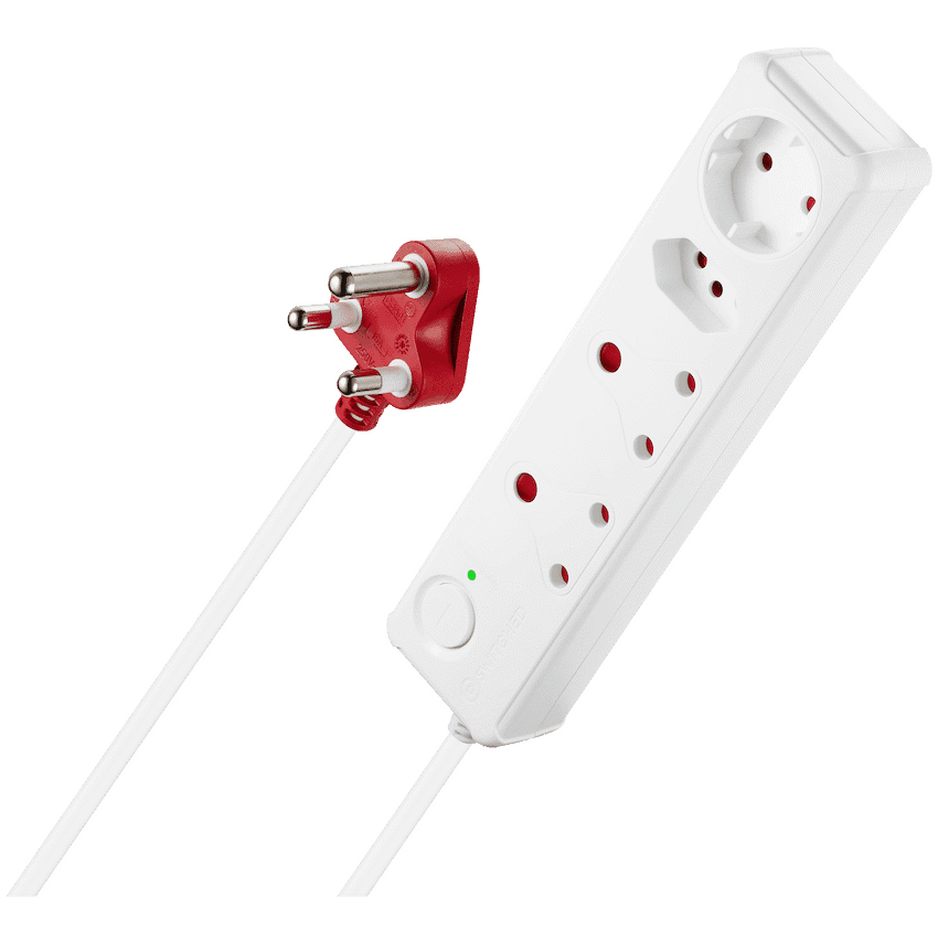 Switched 4-Way Medium Surge-Protected Multiplug 0.5m Cord - White
