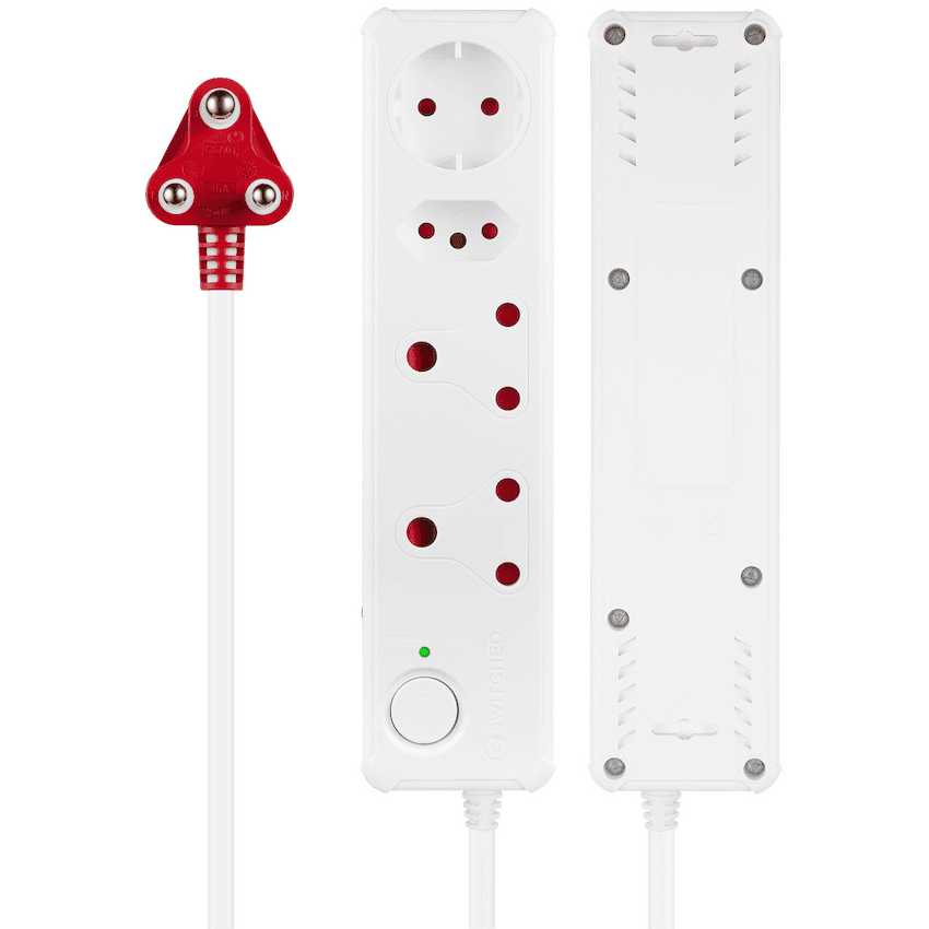 Switched 4-Way Medium Surge-Protected Multiplug 0.5m Cord - White