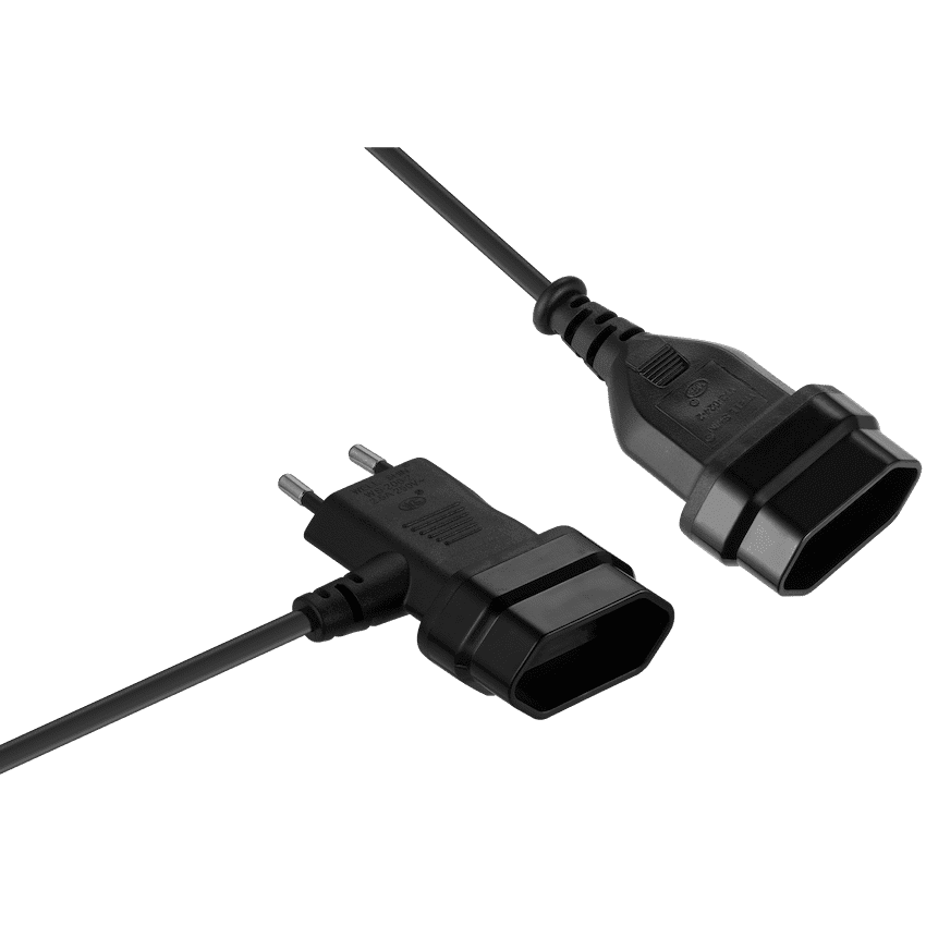 Switched Easy Cable Extender 2-Pin Euro to T-Shape AC 2-Pin Euro Socket 2m - Black