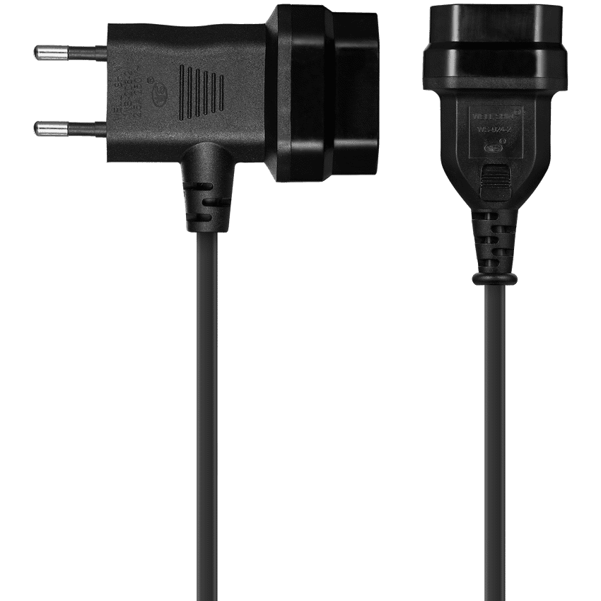 Switched Easy Cable Extender 2-Pin Euro to T-Shape AC 2-Pin Euro Socket 2m - Black
