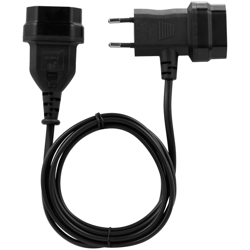 Switched Easy Cable Extender 2-Pin Euro to T-Shape AC 2-Pin Euro Socket 2m - Black