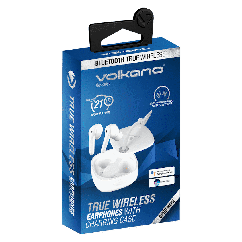 Volkano Ore Series True Wireless Earphones with Charging Case - White