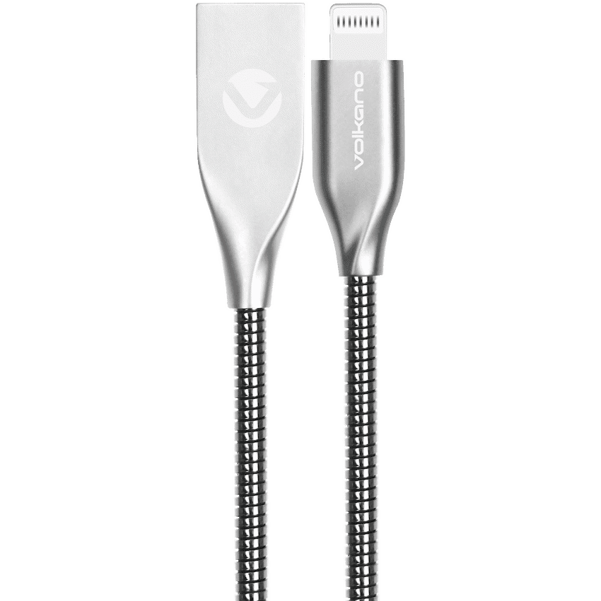 Volkano Iron Series Round Metallic Spring MFI Lightning Cable 6ft - Silver