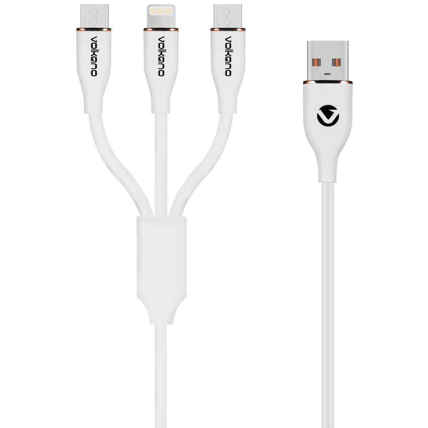 Volkano Flexi Series 3-in-1 Charging Cable - White