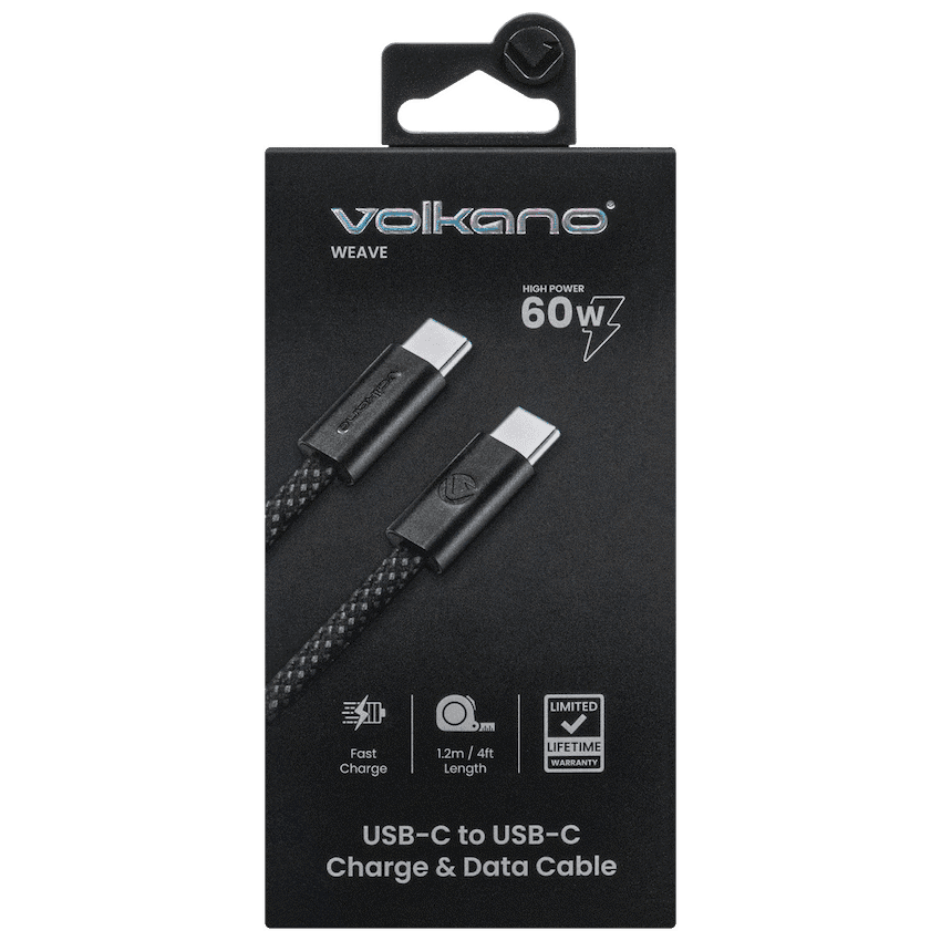 Volkano Weave Series 60w USB C to USB C 1.2m-Black