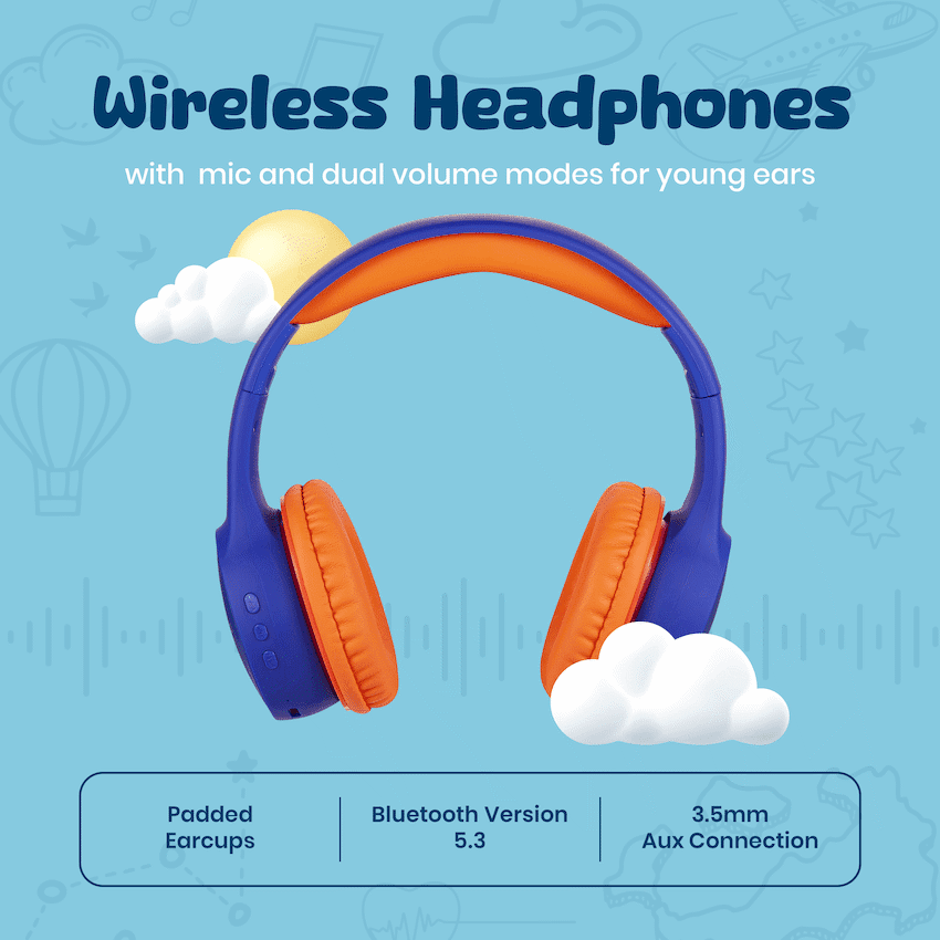 Volkano Atlas Bluetooth Padded Headphones with dB Switch Function