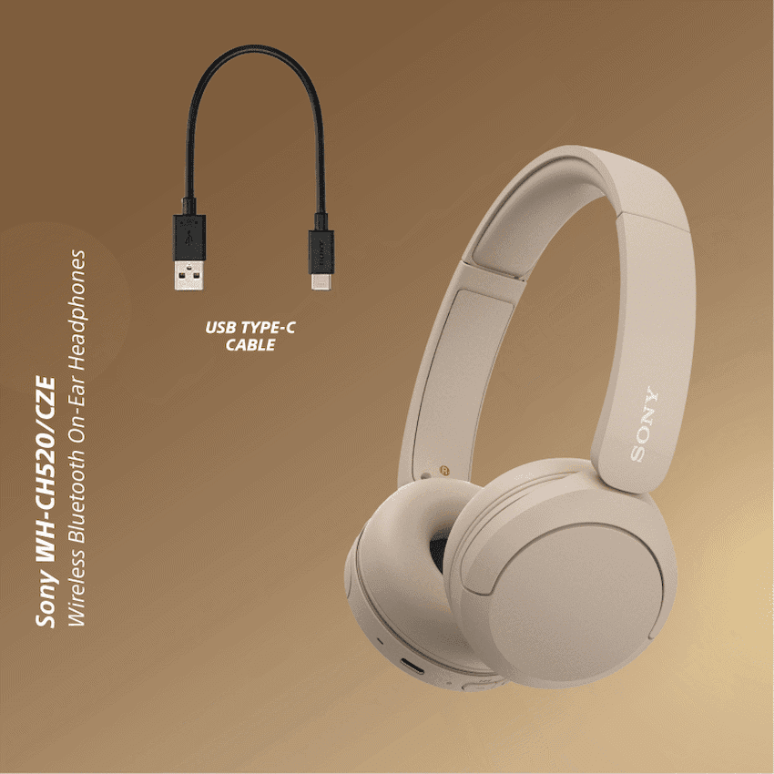 Sony WH-CH520 (Beige) Bluetooth On-Ear Headphones