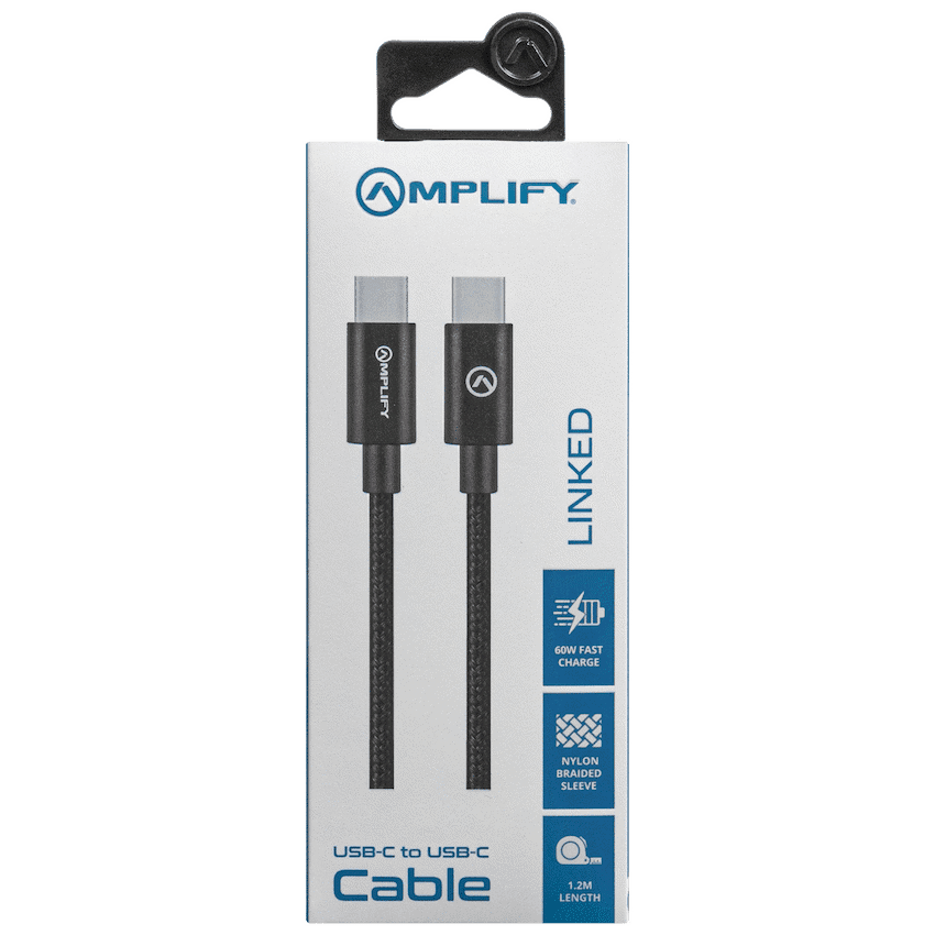 Amplify Linked Series USB-C to Type-C 60W Braided Cable 1.2m - Black