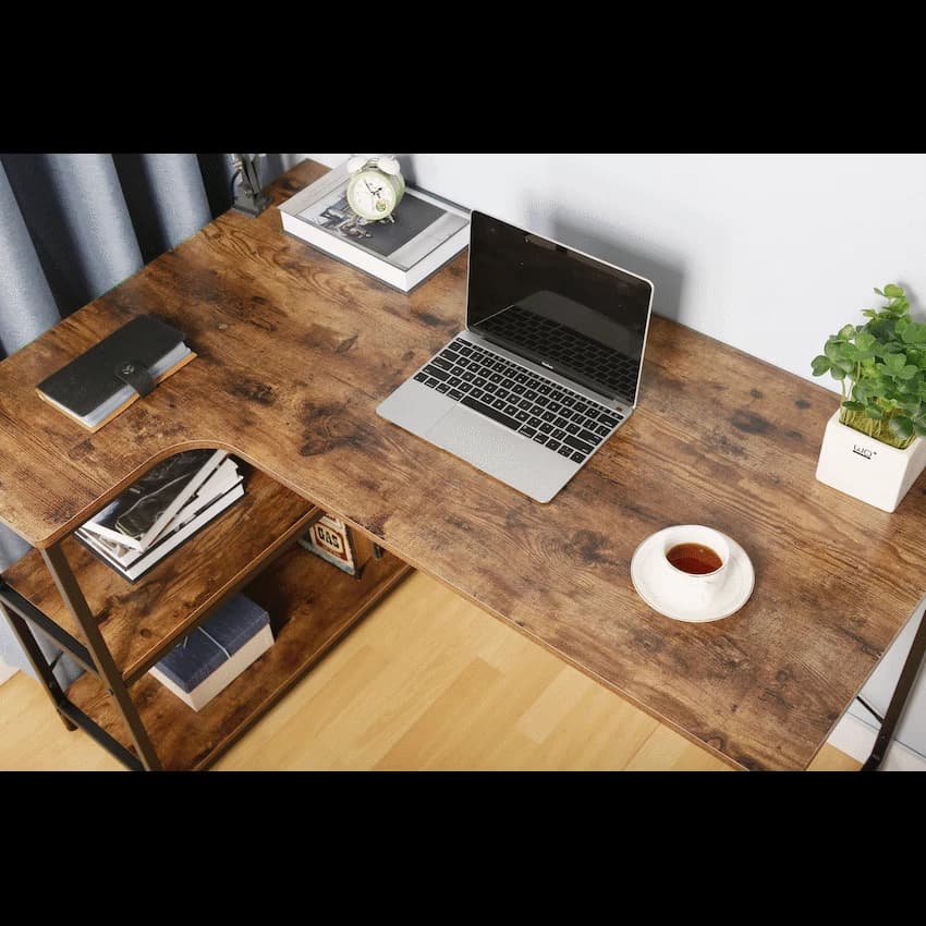 Everfurn Anthony L-Shaped Corner Work Desk - Steel Frame