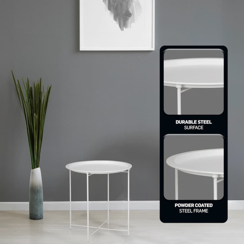 Everfurn Nala Side Table White, Painted MDF, Steel Frame, 2 Pack